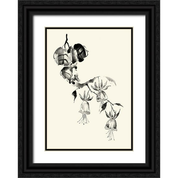 Rae, Nan 11x14 Black Ornate Wood Framed with Double Matting Museum Art Print Titled - Ink Wash Floral VIII - Fuchsia