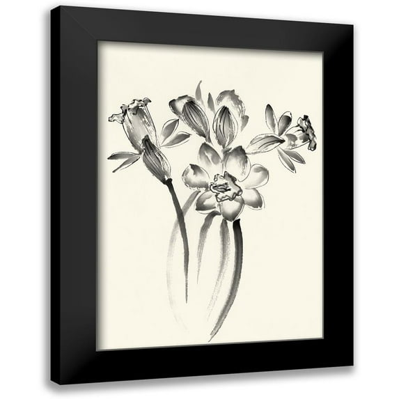 Rae, Nan 14x18 Black Modern Framed Museum Art Print Titled - Ink Wash Floral I - Daffodils