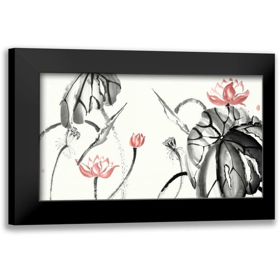 Rae, Nan 18x12 Black Modern Framed Museum Art Print Titled - Lotus Study with Coral II
