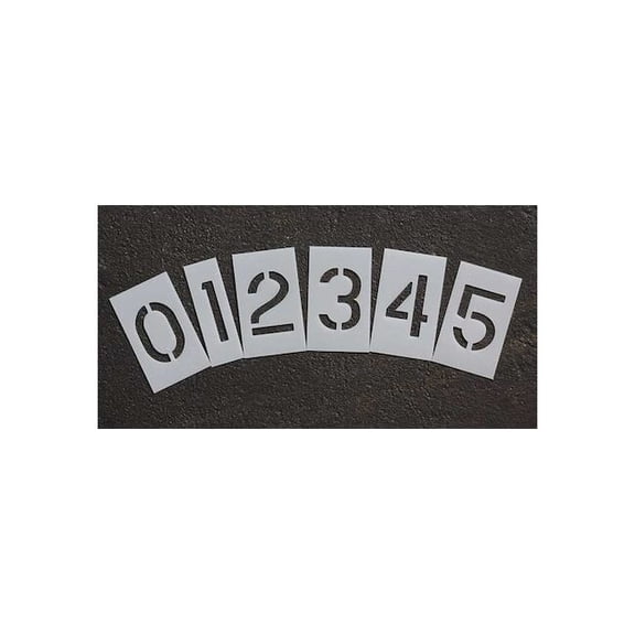 Pavement Stencil, Number Set, 0 Thru 9, Blanks, 10 in Character Height, Highway Gothic Font, Clear
