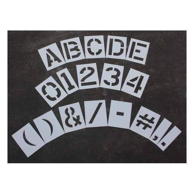 Pavement Stencil, Combination Set, A Thru Z, 0 Thru 9, Punctuation, 12 in Character Height, Clear