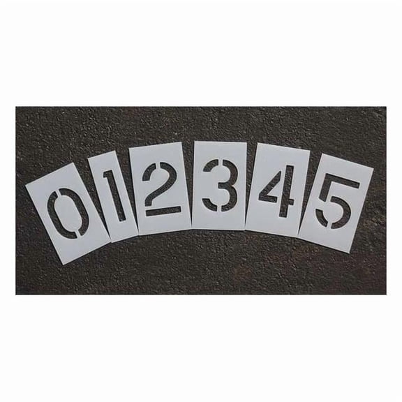 Pavement Stencil, Number Set, 0 Thru 9, Blanks, 8 in Character Height, Highway Gothic Font, Clear