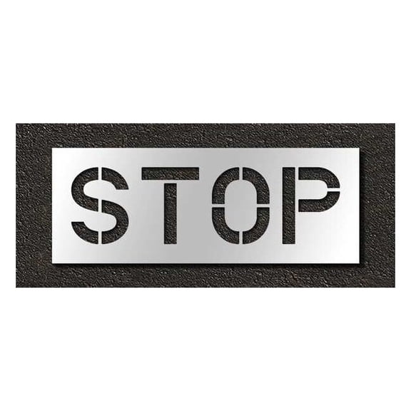 Pavement Stencil, Message, Stop, 12 in Character Height, Highway Gothic Font, Polyethylene, Clear