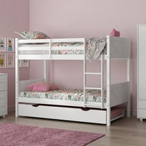 Rae Wood Twin Over Twin Bunk Bed with Trundle, White, by Hillsdale Living Essentials