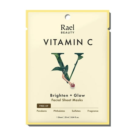 Rael Beauty Vitamin C Facial Sheet Mask for Dull Skin, Brighten and Glow, 1 Count
