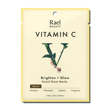 (2 pack) Rael Beauty Vitamin C Facial Sheet Mask for Dull Skin, Brighten and Glow, 1 Count