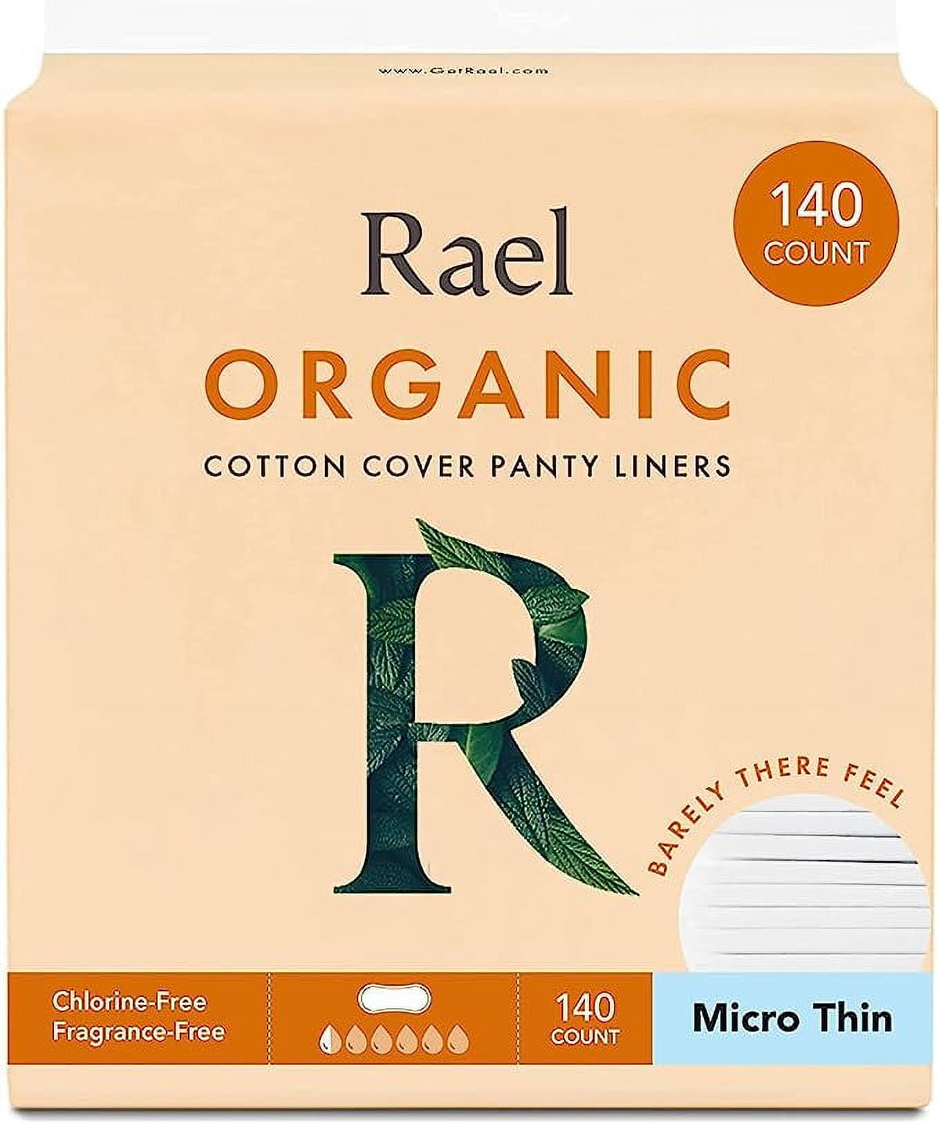 Rael Certified Organic Cotton Cover Microthin Panty Liner, 140 count