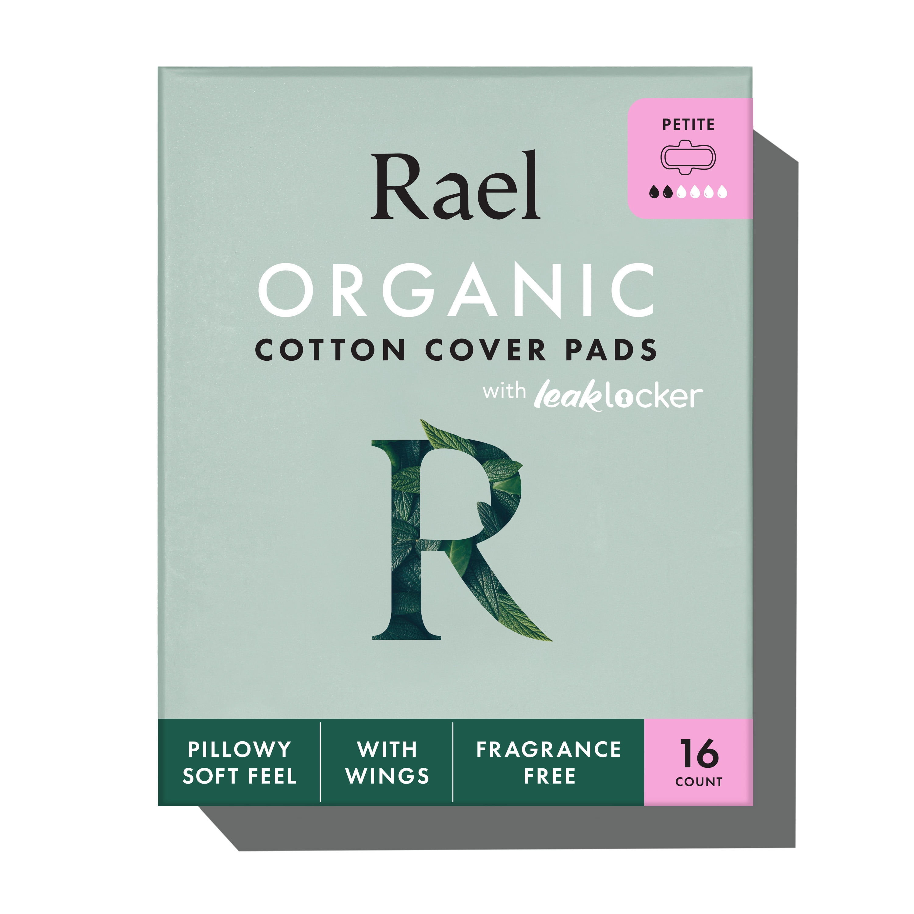 Rael Certified Organic Cotton Cover Pads, Petite, 16 Count