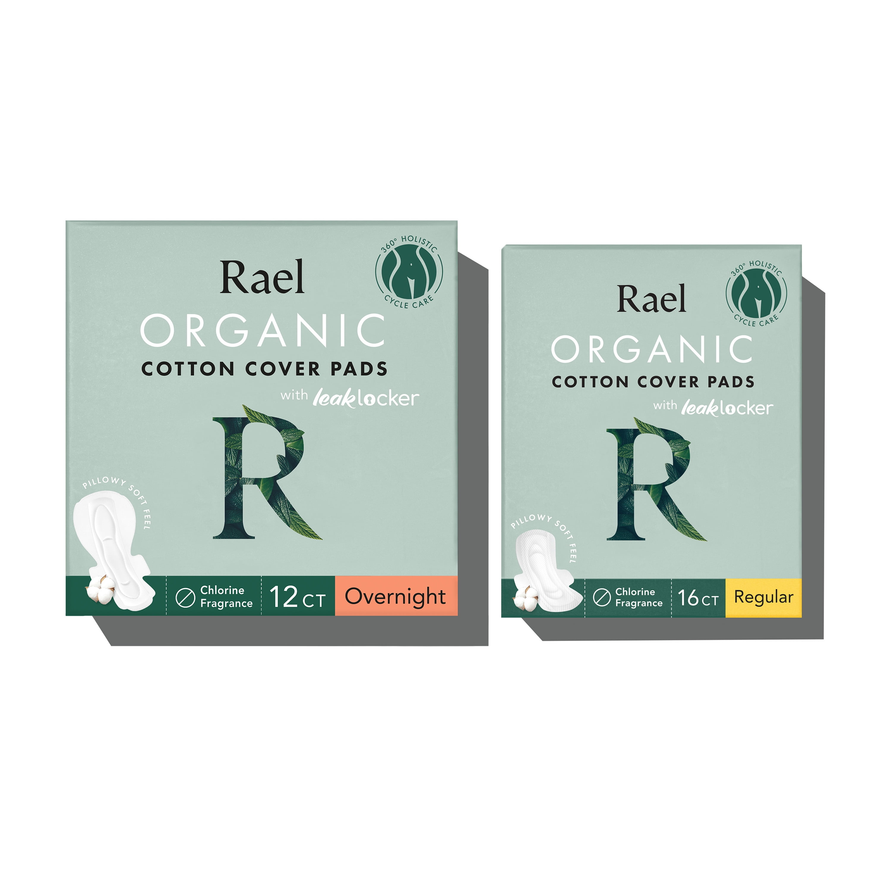 Rael Certified Organic Cotton Cover Pads, Regular & Overnight Bundle
