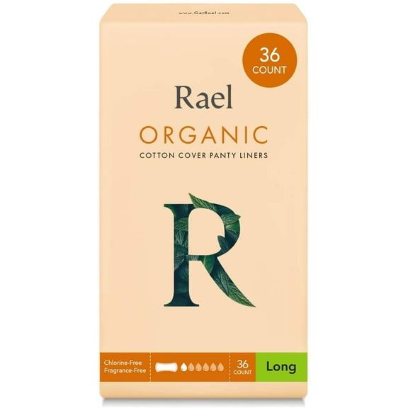Rael Certified Organic Cotton, Unscented, Natural Daily Panty-Liners, Long, Pack of 2 (36 Count), 6.8 Inch