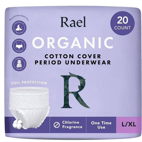 Rael Disposable Underwear for Women, Organic Cotton Cover - Postpartum Essentials, Leak Locker, Unscented, Maximum Coverage (Size L-XL, 20 Count)