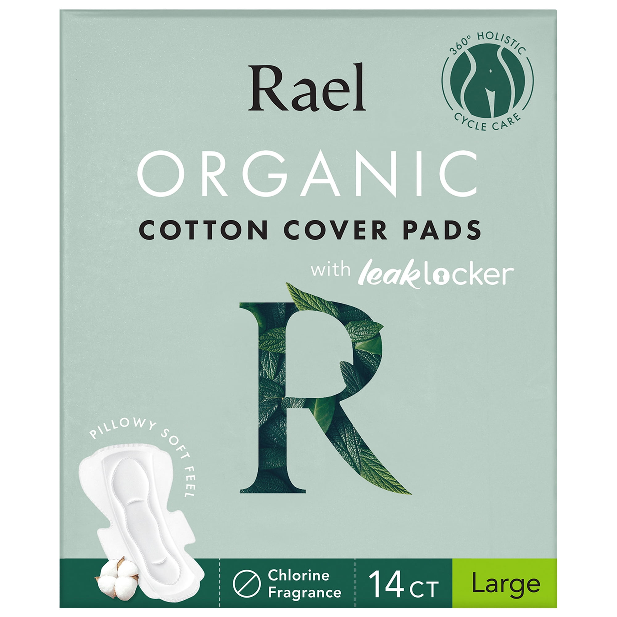 Rael Certified Organic Cotton Cover Pads, Large, 14 Count