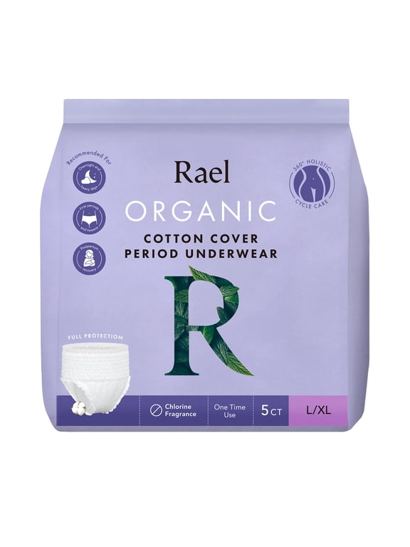 Certified Organic Cotton Disposable Period Underwear, for Heavy Flows, Size L/XL, 5 Count