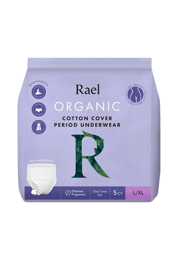 Certified Organic Cotton Disposable Period Underwear, for Heavy Flows, Size L/XL, 5 Count