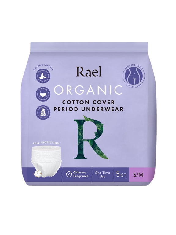 Certified Organic Cotton Disposable Period Underwear, for Heavy Flows, Size S/m, 5 Count