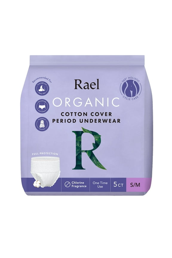 Certified Organic Cotton Disposable Period Underwear, for Heavy Flows, Size S/m, 5 Count