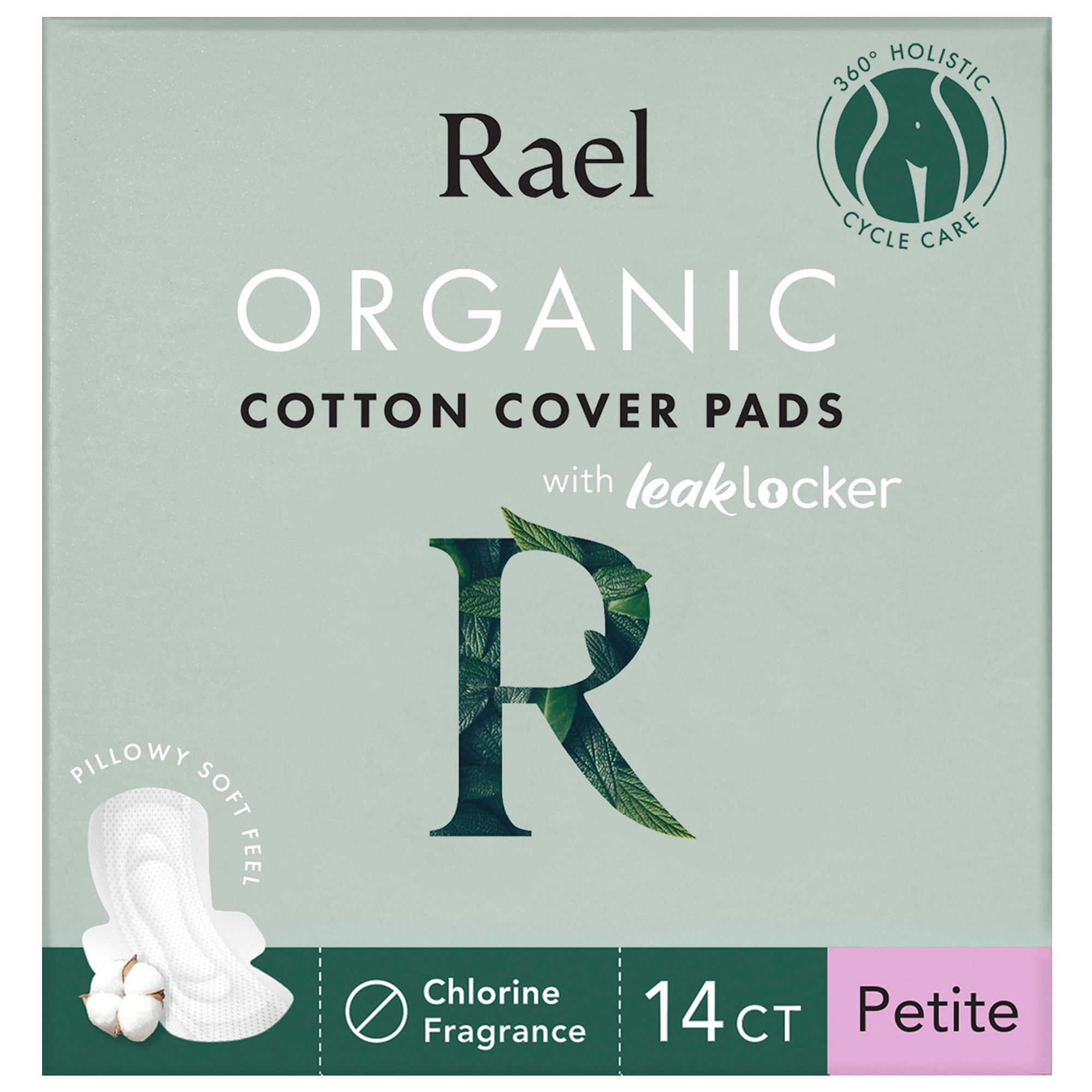 Rael Certified Organic Cotton Cover Pads, Petite, 14 Count