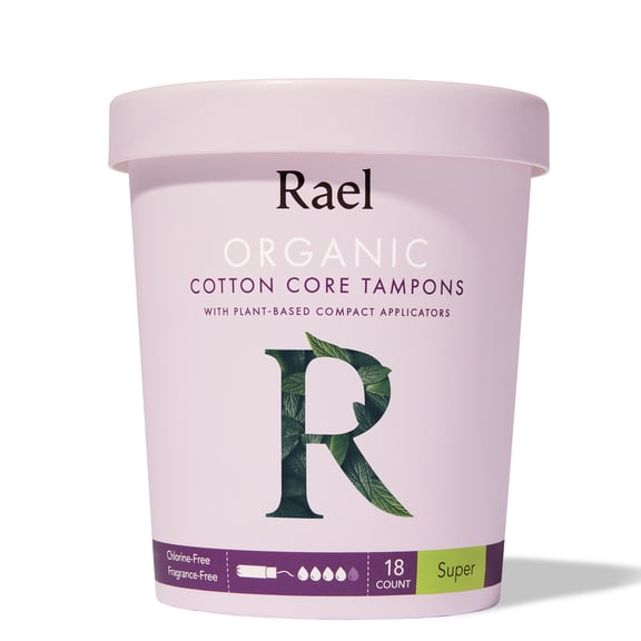 Rael Organic Cotton Super Tampons with Compact Applicators - Unscented, Chlorine Free, Natural, 18 Count