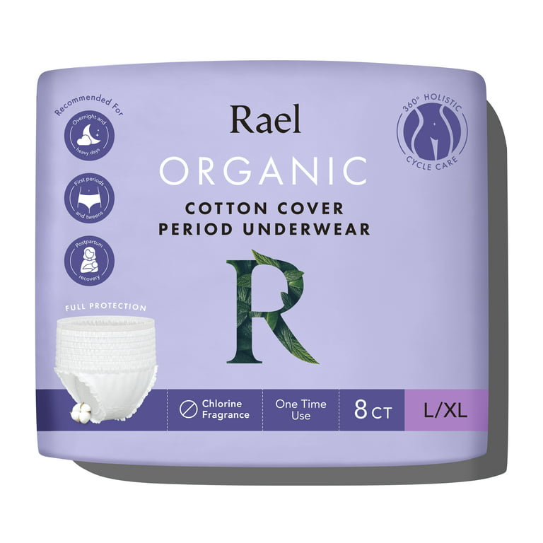 Rael Organic Disposable Period Underwear for Postpartum and Heavy Flows, L/ XL, 8 Ct 