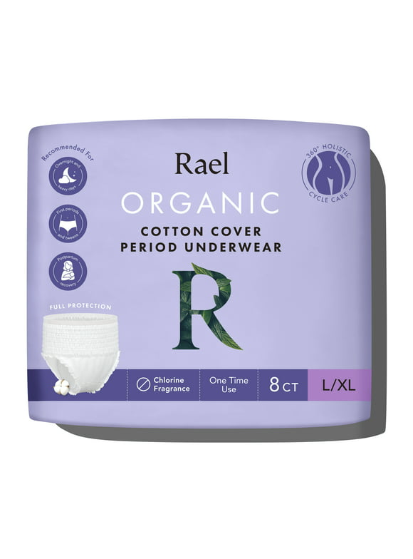 Rael Organic  Disposable Period Underwear for Postpartum and Heavy Flows, L/XL, 8  Ct