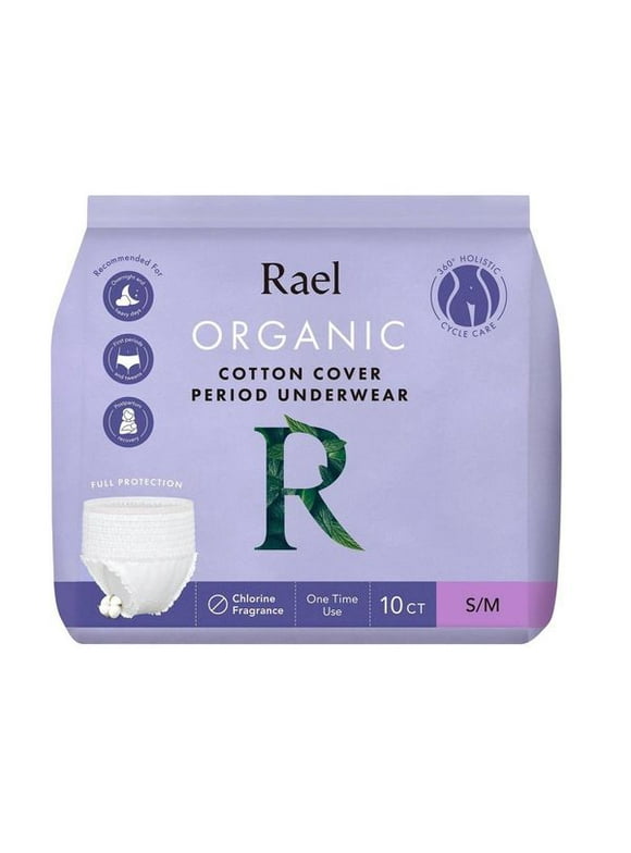 Rael Organic Disposable Period Underwear for Women, Postpartum and Heavy Flows, Small/Medium, 10 Ct