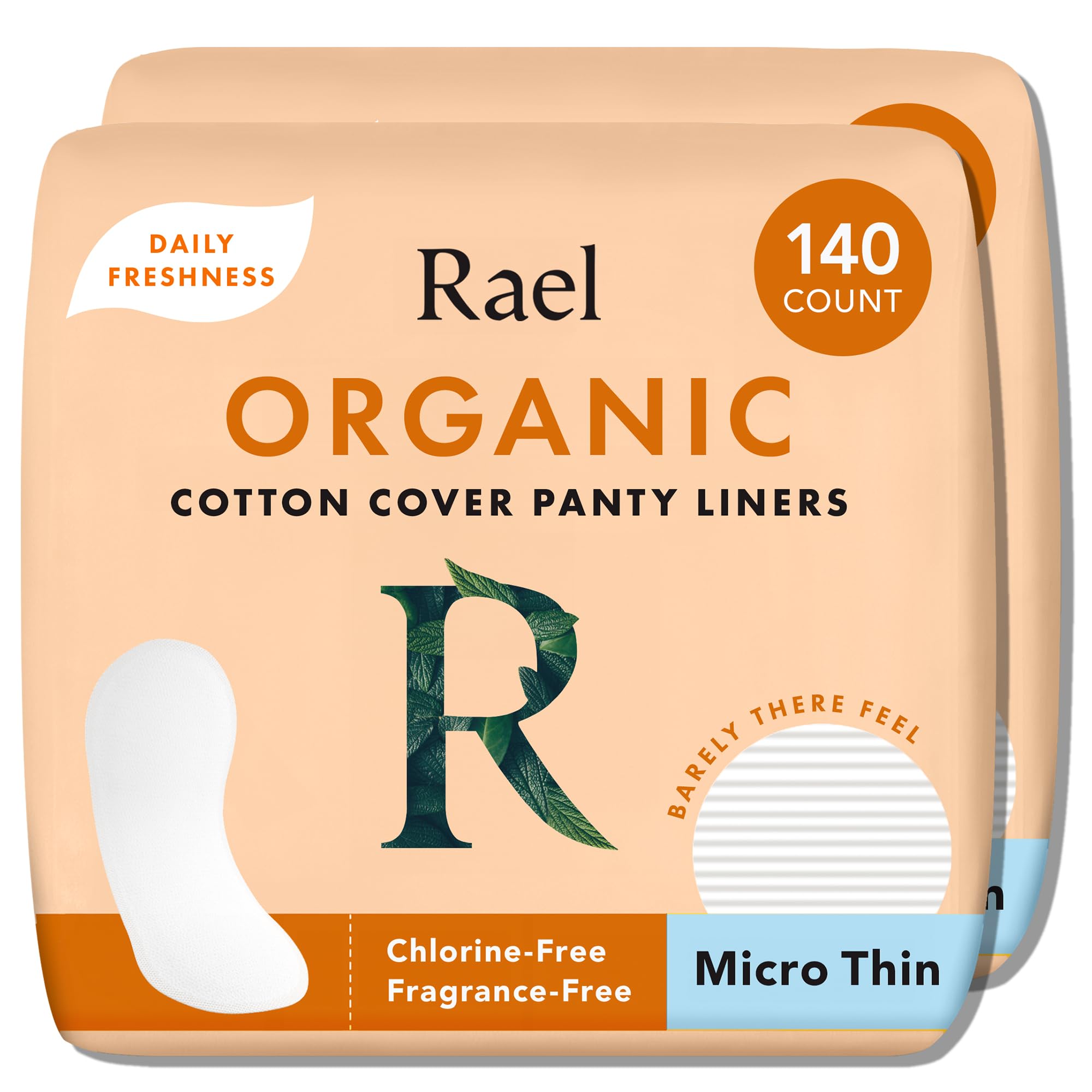Rael Panty Liners for Women, Organic Cotton Cover Thin Pantiliners