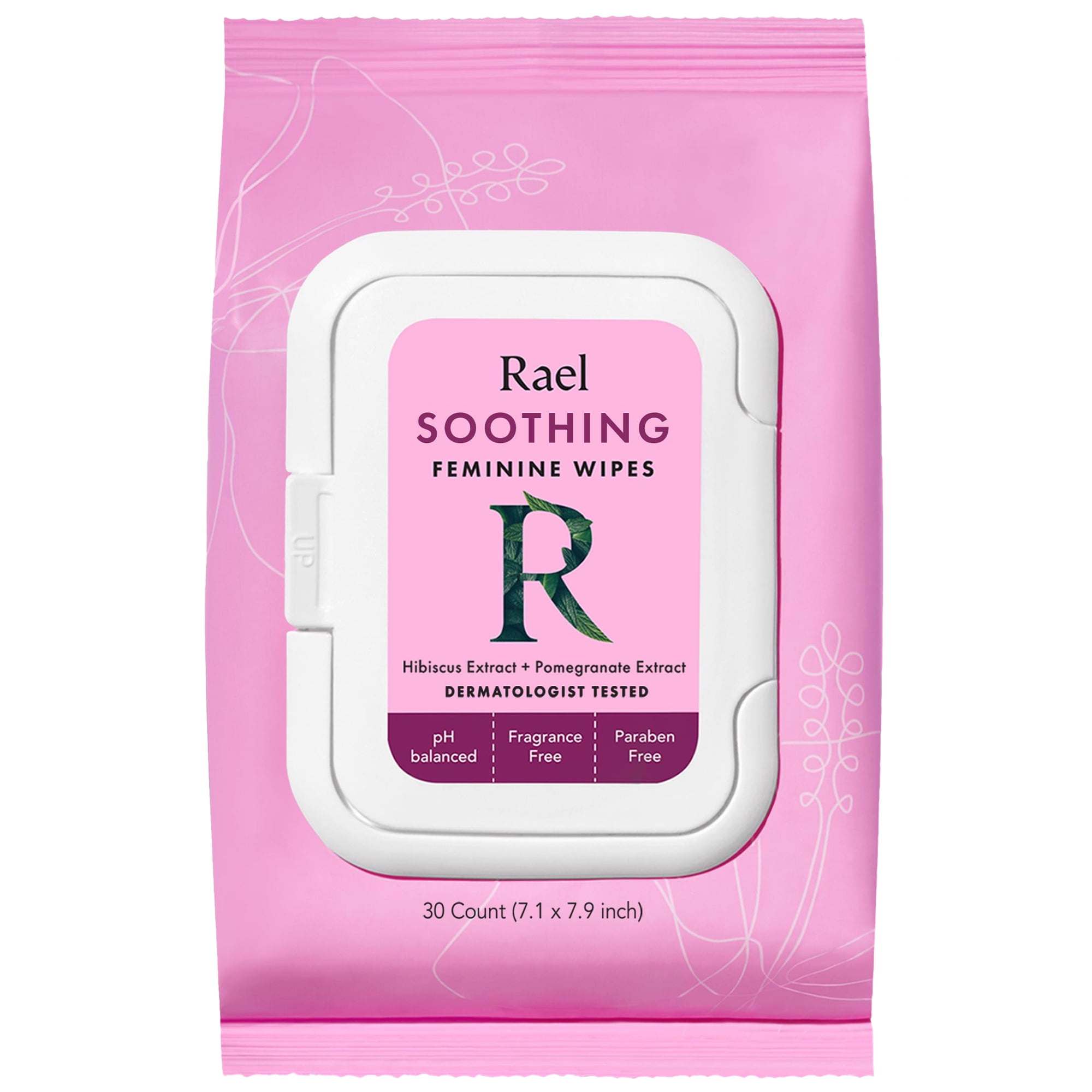 Rael Soothing Daily Feminine Wipes, pH Balanced, Fragrance Free, 30 Count