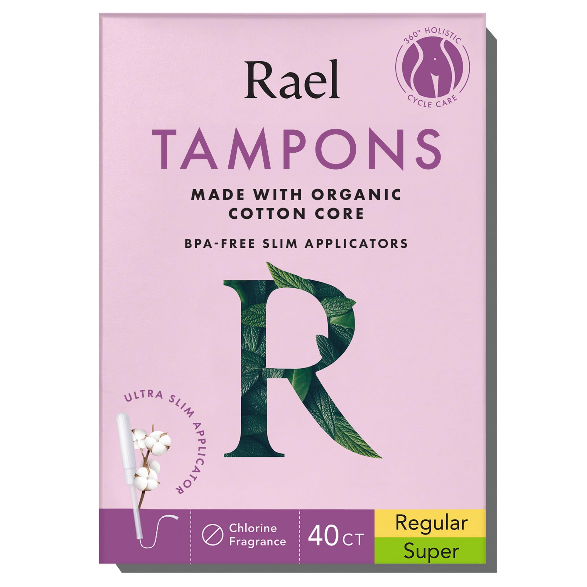 Rael Tampons, Slim Applicator Made with Organic Cotton Core Tampons Multipack, Regular and