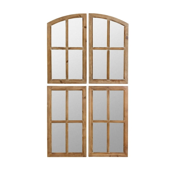 Raelynn Arch Wood Window Pane Wall Mirrors Walnut 27" x 15" (Set of 4) by Aspire