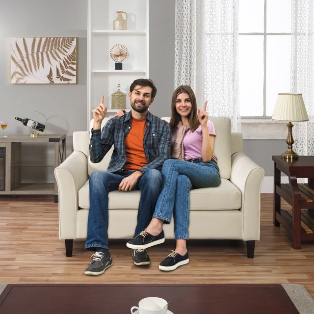 Raelynn Button Tufted Loveseat Sofa Affordable Cream Small Loveseat