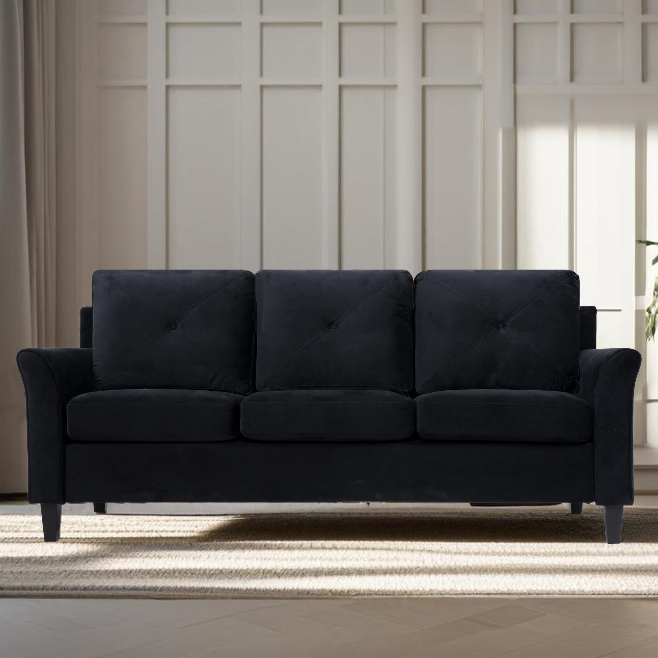 Raelynn Button Tufted Sofa Affordable Black Modern Sofa - Microfiber
