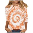 thumbnail image 1 of Raeneomay 3/4 Length Sleeve Womens Tops Independence Day Fashion Printed Round Neck T-Shirt, 1 of 5