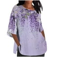 thumbnail image 1 of Raeneomay 3/4 Length Sleeve Womens Tops Ladies Fashion Casual Cropped Printing Cotton Loose Shirt Blouse Tops, 1 of 5