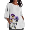 thumbnail image 1 of Raeneomay 3/4 Length Sleeve Womens Tops Oversized Ladies Fashion Casual Cropped Printing Loose Shirt Blouse Top, 1 of 5