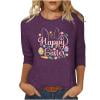 Raeneomay 3/4 Length Sleeve Womens Tops Women Fashion Easter Printed T-Shirt Blouse Round Neck Casual Tops