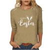 Raeneomay 3/4 Length Sleeve Womens Tops Women Fashion Easter Printed T-Shirt Blouse Round Neck Casual Tops