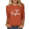 thumbnail image 1 of Raeneomay 3/4 Length Sleeve Womens Tops Women Fashion Easter Printed T-Shirt Blouse Round Neck Casual Tops, 1 of 6
