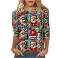 thumbnail image 1 of Raeneomay 3/4 Length Sleeve Womens Tops Women's Fashion Casual Round Neck 3/4 Sleeve T-Shirt Christmas Printed Top T-Shirt Shirt Long Sleeve Round Neck Top/Shirt, 1 of 5
