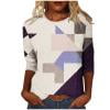 Raeneomay 3/4 Length Sleeve Womens Tops Women's Fashion Printed T-Shirt Blouse Round Neck Casual Tops