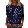 Raeneomay 3/4 Length Sleeve Womens Tops Women's Fashion Printed T-Shirt Blouse Round Neck Casual Tops