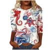 thumbnail image 1 of Raeneomay 3/4 Length Sleeve Womens Tops Women's Fashion Printed T-Shirt Blouse Round Neck Casual Tops, 1 of 6
