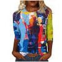 Raeneomay 3/4 Length Sleeve Womens Tops Women's Fashion Printed T-Shirt Blouse Round Neck Casual Tops
