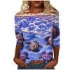 Raeneomay 3/4 Length Sleeve Womens Tops Women's Fashion Printed T-Shirt Blouse Round Neck Casual Tops