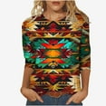 thumbnail image 1 of Raeneomay 3/4 Length Sleeve Womens Tops Women's Fashion Vintage Printed T-Shirt Blouse Round Neck Casual Tops, 1 of 5