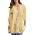 thumbnail image 1 of Raeneomay 3/4 Length Sleeve Womens Tops Women's Tops Fashion Solid Button Shirt Female V-Neck Loose T-Shirt Blouse, 1 of 6