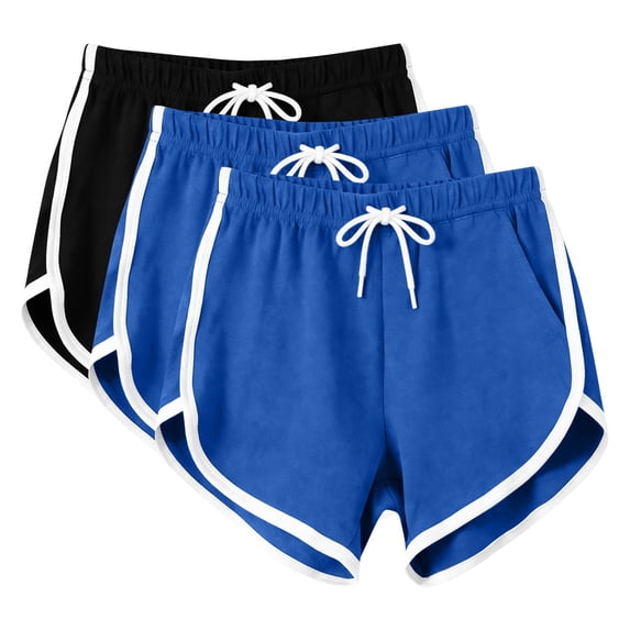 Raeneomay 3 Pack Women's Cotton Athletic Style Pajama Shorts, Soft Comfy Dolphin Hem Elastic Waist Drawstring Lounge Sleep Shorts with Pockets Plus Size Summer PJ