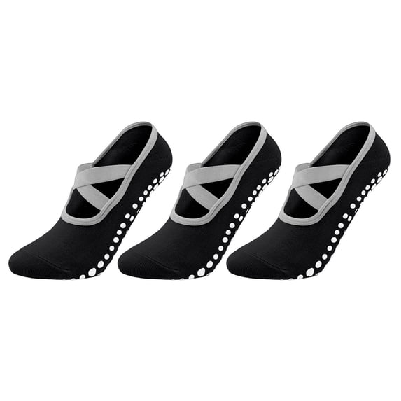 Raeneomay 3 Pairs Women's Non Slip Grip Yoga Socks, Elastic Breathable Pilates Socks for Dance Home Fitness
