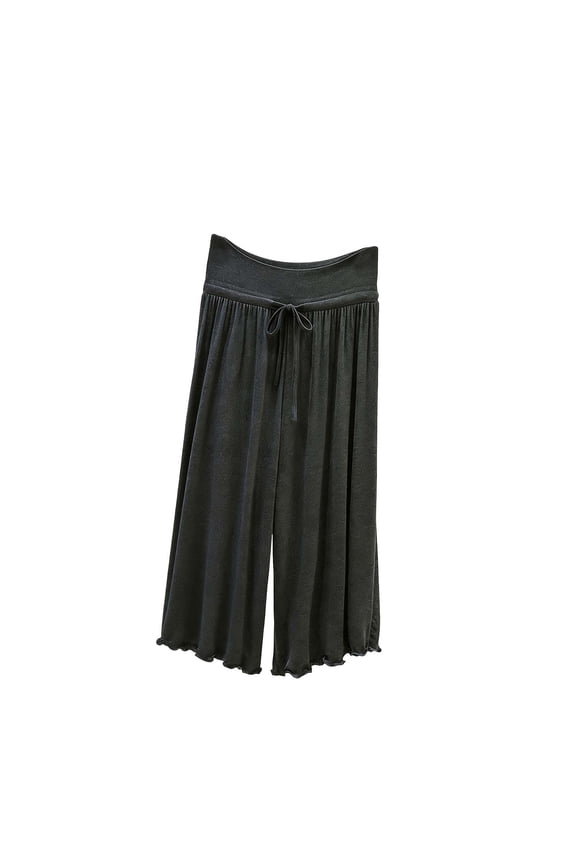 Buttery Soft Pajama Pants for Women High Waist Wide Leg Pajama Bottoms Ruffle Hem Capri Pants with Drawstring Plus Size Comfy Lightweight Lounge Sleep Pj