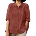 thumbnail image 1 of Raeneomay Button Down Shirts 3/4 Length Sleeve tops for WomenFashion Solid Color Loose Round Neck Top, 1 of 1