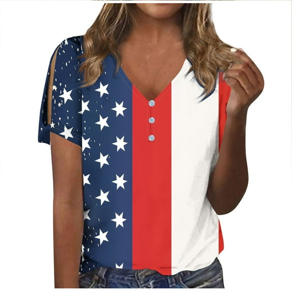 Raeneomay Button Down Shirts Loose Summer Tops for Women Women Fashion Casual Shirts Short Sleeve Loose Tee Tops V Neck Blouse